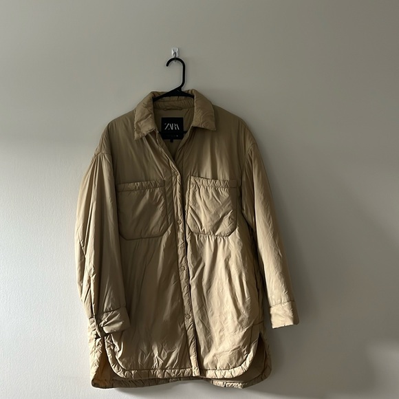Zara quilted water repellent oversized jacket Overshirt Beige Sz XS 4341/739 - Picture 2 of 16